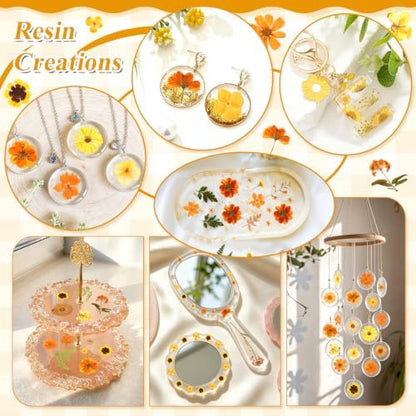 150 PCS Fall Dried Pressed Flowers for Crafts, Real Orange Red Dried Wildflowers Leaves Bulk Nature Pressed Dried Flower for Scrapbooking Candle Resin Jewerly Making - Image 6