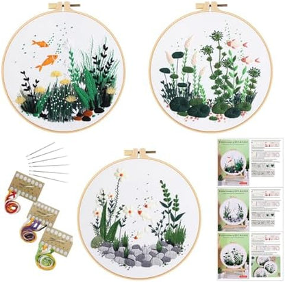 GLTAYLMY Fish Embroidery Kit for Beginners Adults,3 Set Cross Stitch Kits with 1 Plastic Embroidery Hoops,Needles and Color Threads,Needlepoint Kit for Hand Embroidery Starter by GLTAYLMYFortuneSmilesonJoyfulTradingwithEveryone