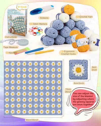 Coopay Crochet Kit for Beginners, Granny Square Blanket Kit, Blue-Purple - Image 6