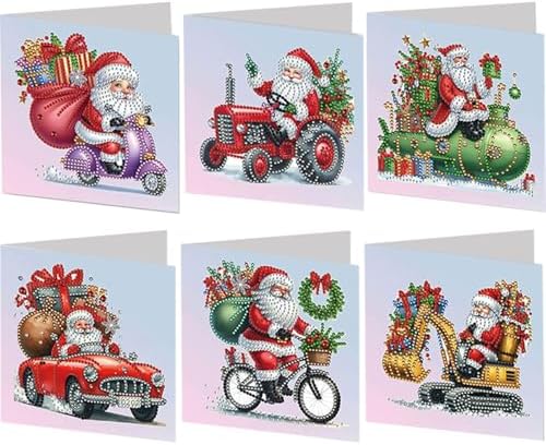 Diamond Art Christmas Cards Kit, 6PCS DIY Diamond Painting Christmas Cards with Envelopes, 5D Diamond Dot Greeting Cards for Adults, Xmas Card for Holiday Crafting Gifts (Christmas Santa Claus) by Unknown