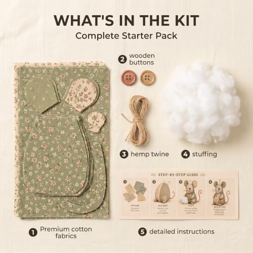 Odetina Patchwork Mouse DIY Sewing Kit, Handmade Craft Ornament Set (B2) - Image 3