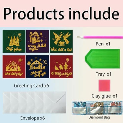 6 Pack Diamond Art Painting Christmas Nativity Religious Greeting Cards with Envelopes, DIY Card Making Kits for Adults, Diamond Art Postcards for Holiday Blessing - Image 3