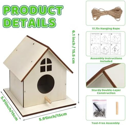 12 Pack Wooden DIY Birdhouse Kit for Kids Adults, Thickened Double-Layer Wood with Screwdrivers, Nails, Ropes, Easy Build & Paint Arts and Crafts Set for Backyard Garden Bird Watching - Image 3