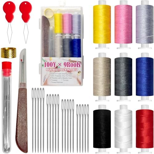 QCZKB Sewing Kit for Adults (40 PCS) -Multicolor Thread, Needles, Thimble & Needle Threader - Emergency Repair and Travel Kits - Sewing Accessories by QCZKB