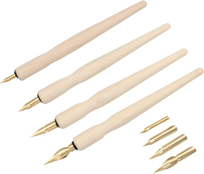 SIPLIV Wooden Professional Manga Pen Dip Pen Set with 4 Nibs Manga Cartoon Comic Drawing Painting Kit - 4 Pcs