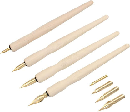 SIPLIV Wooden Professional Manga Pen Dip Pen Set with 4 Nibs Manga Cartoon Comic Drawing Painting Kit - 4 Pcs
