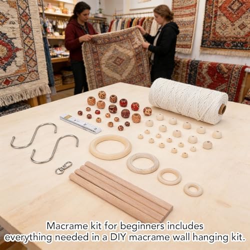 Qinlorgo Macrame Plant Hanger Kit, 3mm 115yard Natural Cotton Cord & Solid Wood Accessories Macrame Kit with 100pcs Wood & Painted Beads Macrames Kits for Beginners Home Decor - Image 4