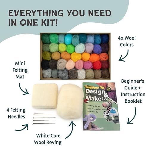 Woolbuddy Needle Felting Kit Beginner Set, 40 Colors, White Core Wool, Tool - Image 3