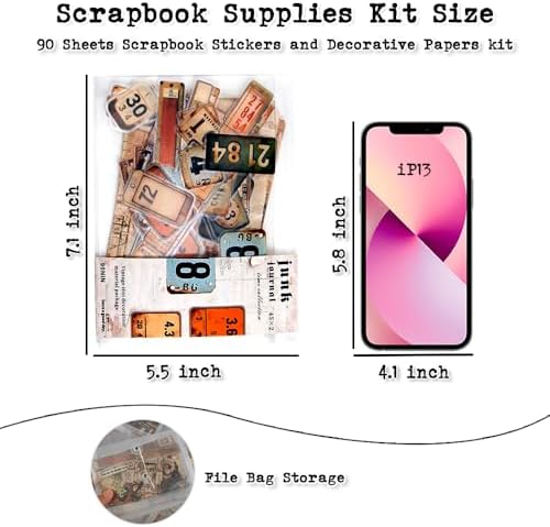 Vintage Scrapbook Kit, 90 Sheets Retro Tag Labels Collection, Scrapbooking Stickers and Decorative Papers Collage Materials, Ephemera for Junk Journal Supplies, Journaling, Crafts Arts, Scrap Booking - Image 5