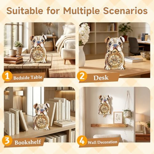 Kosmickiss 3D Puzzles for Adults, Wooden Bulldog Wall Clock Model Kits - Image 6