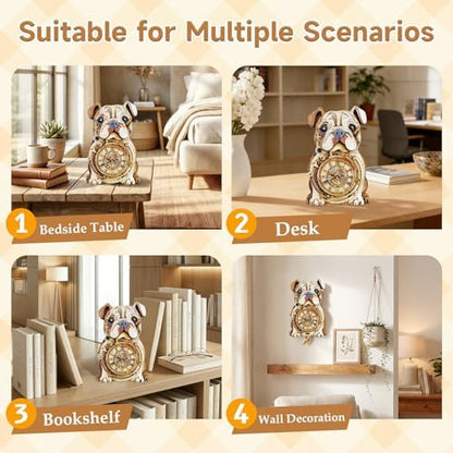 Kosmickiss 3D Puzzles for Adults, Wooden Bulldog Wall Clock Model Kits - Image 6