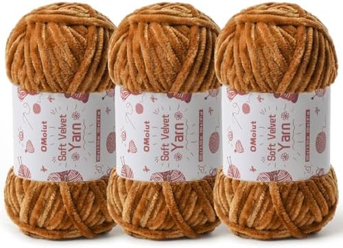 3x100g Fluffy Velvet Chenille Yarn for Crocheting and Knitting, 3x87.4yd Baby Yarn for Crocheting Soft, Crochet Chunky Yarns Amigurumi Yarns（Brown by OMoiut
