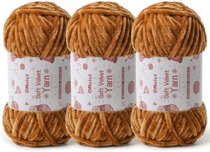 3x100g Fluffy Velvet Chenille Yarn for Crocheting and Knitting, 3x87.4yd Baby Yarn for Crocheting Soft, Crochet Chunky Yarns Amigurumi Yarns（Brown by OMoiut