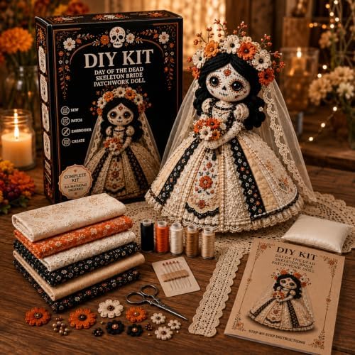 Day of the Dead Patchwork Doll DIY Kit, Halloween Sewing Craft Kit (C) by Unknown