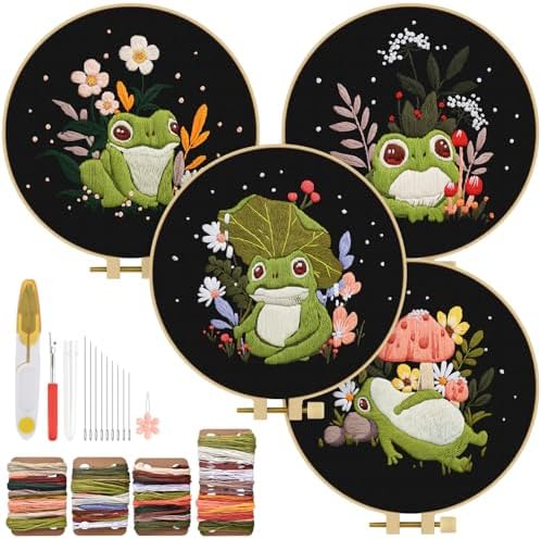 TINDTOP 4 Pack Embroidery Kit for Adult, Embroidery DIY Starter Kit by TINDTOP