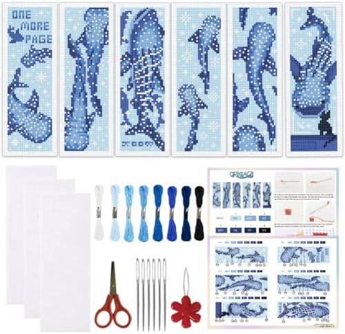 ORIGACH 6 Set Whale Shark Cross Stitch Bookmark Kit for Beginner by ORIGACH
