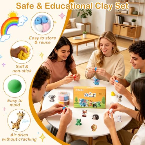 Air Dry Clay Kit, 16 Animals Modeling Magic Clay Air Dry Clay for Kids, Soft & Non-Sticky Molding Clay Kits with Tools Instruction for Home Art Party Favors Gifts - Image 4