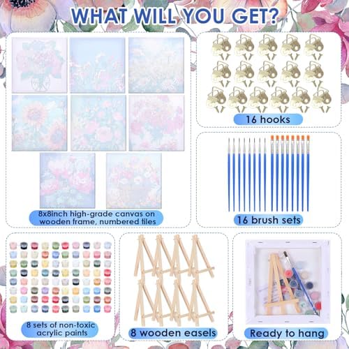 RoundFunny 8 Set Paint by Numbers Drawing Kit for Adults,Vibrant Blooms - Image 2