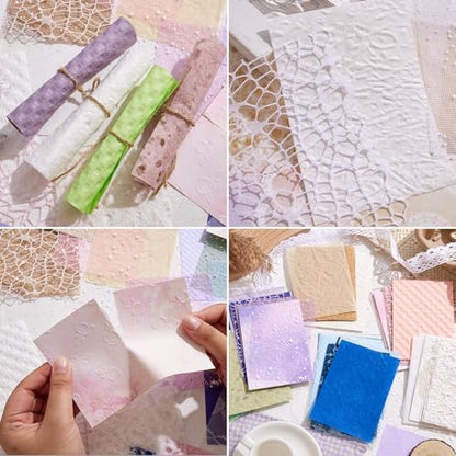 108 Sheets Textured Scrapbook Paper and Mesh Fabric Assorted Set - 6 Pack Mixed Special Paper for Scrapbooking Planner Bullet Junk Journal Supplies Mixed Collage Background 3.9x5.5 Inch - Image 4