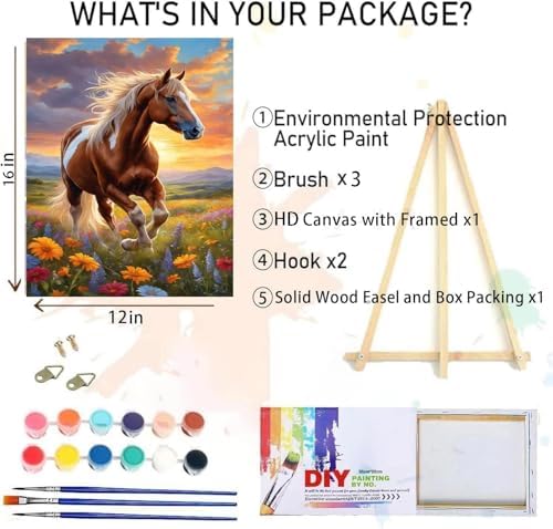 MIRCVSH Horse Paint by Numbers Kit for Adults, Framed Animals Paint by Number Kit on Canvas with Wooden Easel for Home Wall Decor, 12x16 Inch - Image 2