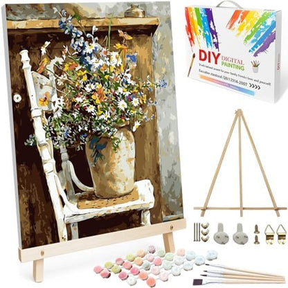 BAISITE Paint by Numbers Kit for Adults Beginners,20" Lx16 W Canvas for Painting Kits for Adults in Colorful Box Daisy Vase-BSC003-Already Stretched on a Wooden Frame by PaintbyNumbersKitsforAdults