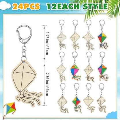 RattanView 24 Pcs Kites Craft Keychains DIY Keychain, 12 Styles - Image 2
