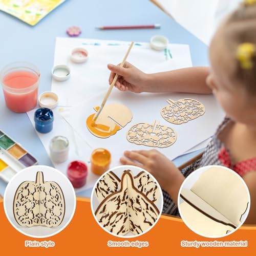 COCHIE DIY 3D Fall Pumpkin Wood Crafts to Paint for Kids Adults, Paintable Unfinished Wooden Slices for Craft, Cutouts Ornaments for Painting Decorations (24 PCS) - Image 3