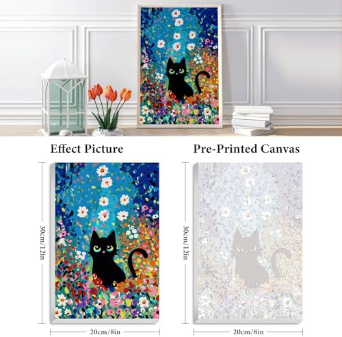 Framed Paint by Numbers Kit for Adults Beginner 8x12 IN, Flowers Cat - Image 2