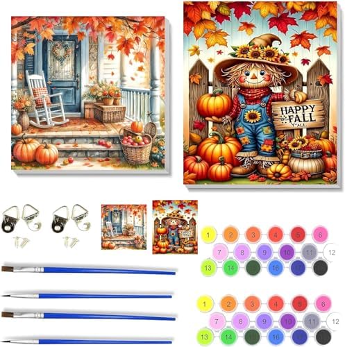 NEGEKFKX 2 Pack Fall Paint by Numbers Kit for Adults Beginner with Framed,Scarecrow Easy Adult Paint by Number Kits on Canvas DIY Painting for Beginners Art by Numbers for Home Wall Decor 10x12Inch by NEGEKFKX