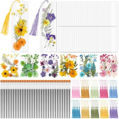 Maitys 250 Pcs Dried Flower Bookmark Making Kit Adult DIY Pressed Flower Transparent Bookmark Craft 50 2x6in Acrylic Blank 50 Tassel 50 Brush 100 Dried Floral Project Party Gift for Adults Reader by Maitys