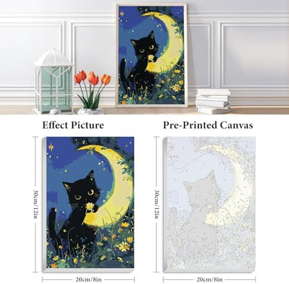 Fountor Black Cat Framed Paint by Numbers Kit for Adults Beginner 8x12 Inch - Image 3