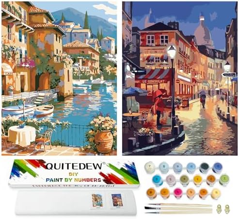 QUITEDEW 2 Pack Paint by Numbers Kit for Adults Colorful Box11.8x15.7 Inch by QUITEDEW