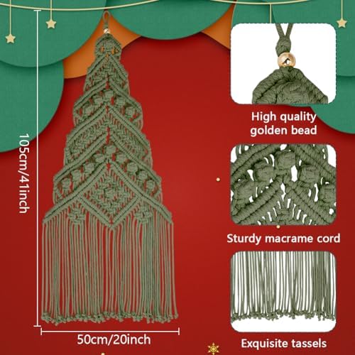 ORIGACH DIY Macrame Christmas Tree Large Wall Hanging kit Handmade Macrame Wall Hanging Kit for Beginners with Step by Step Video Tutorial Instruction Avocado Green Christmas Ornaments, 40x21inch - Image 3