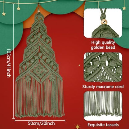 ORIGACH DIY Macrame Christmas Tree Large Wall Hanging kit Handmade Macrame Wall Hanging Kit for Beginners with Step by Step Video Tutorial Instruction Avocado Green Christmas Ornaments, 40x21inch - Image 3