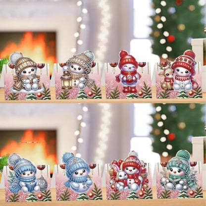 jinglinhh 8pcs Diamond Art Painting Christmas Snowman Greeting Cards with Envelopes, DIY Card Making Kits for Adults, Diamond Art Postcards Christmas Cards Craft Gifts - Image 4