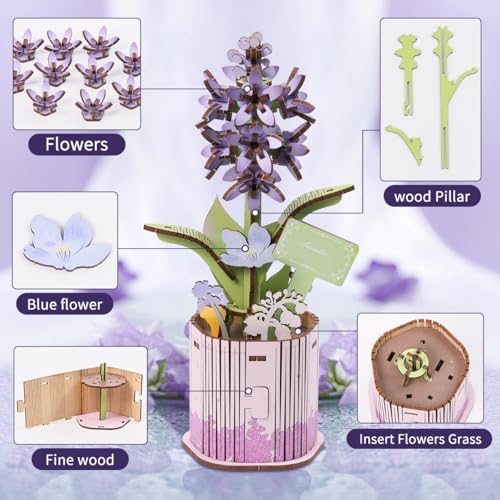 Insgen 3D Wooden Flower Puzzle for Adults, DIY Wooden Bouquet Building Sets - Image 4