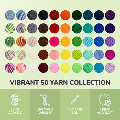 YammiAmi 1,800 Yards Beginner Crochet Kit for Adults, 103-Piece Starter Set with 50 Skeins of Yarn, Accessories, and 10 Amigurumi E-Book Patterns with Video Tutorials - Image 6