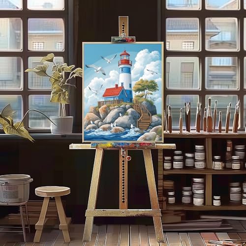 Natuyalo Lighthouse House Paint by Numbers Kit for Adults, Pigeon Sea Scenery Painting by Numbers Kits Frameless, Adult Acrylic Paint by Number Kits Suitable for Gifts and Interior Decor 16x20 inch - Image 2
