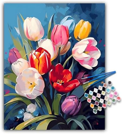 Paint by Numbers Kit for Adults Beginner, Colorful Tulip Bouquet 16x20 Inch by CamocinDIYKit