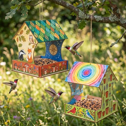 DoubleFill 36 Pack Wooden Bird Feeder Kits, DIY Bird House Kits, Build and Paint Craft for Adults, Unfinished Birdhouse Wood Craft for Educational Fun Art Outdoor Activities Gift - Image 4