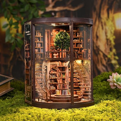 Book Nook Kit for Adults & Teens – DIY Miniature House Library, Wisdom Ring Library 3D Wooden Puzzle Bookend Bookshelf Insert with LED Light, Dollhouse Craft Kit for Decor & Gifts - Image 6