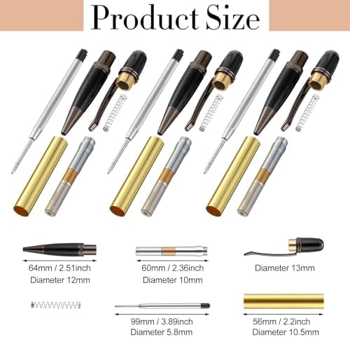 Colarr 12 Pack Woodturning Pen Kit Twist Ballpoint Pen Kit, Black - Image 3