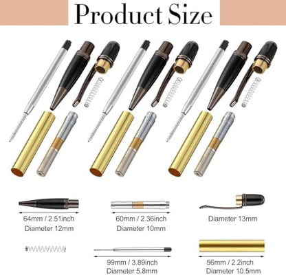 Colarr 12 Pack Woodturning Pen Kit Twist Ballpoint Pen Kit, Black - Image 3