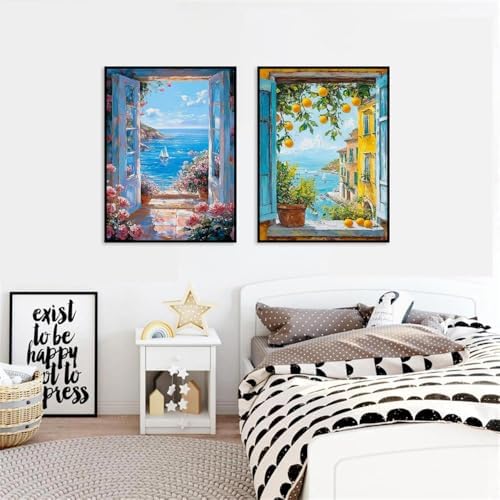 Clendo 4 Packs Summer Scene Paint by Numbers Kits for Adults, DIY Lemon Tree Adult Paint by Number Kits on Canvas, Digital Oil Number Painting for Home Decor (12x16 Inch) - Image 5