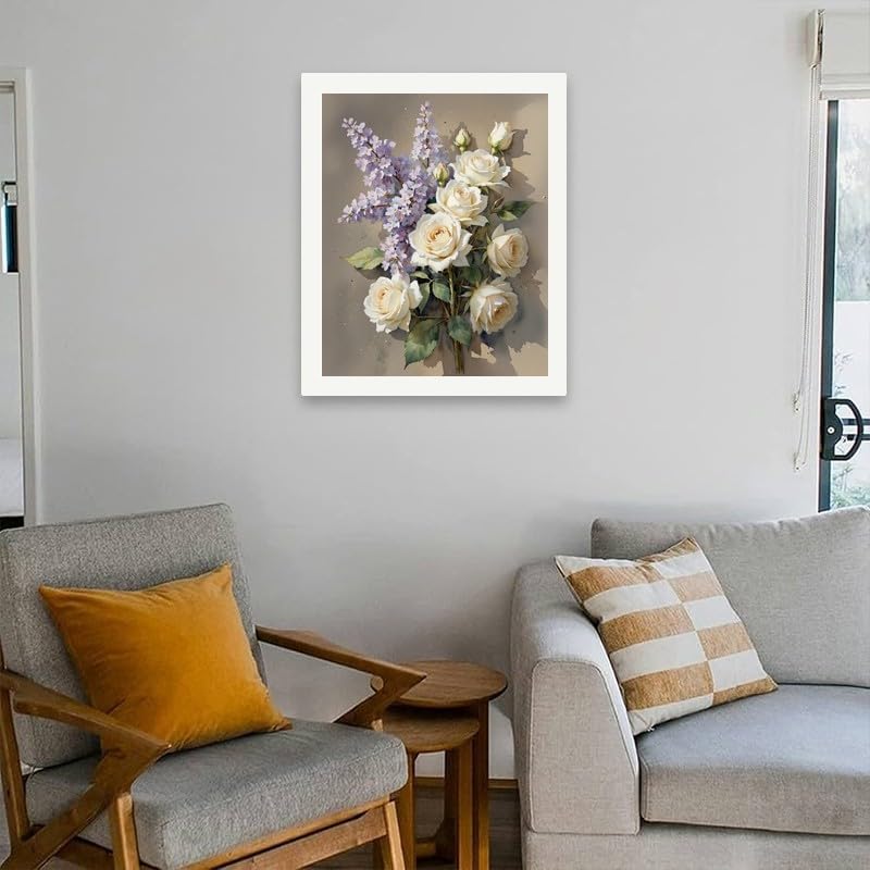Floral Still Life Paint by Numbers Kit for Adults - DIY White Roses and Lilacs Bouquet Painting on Canvas 16x20 Inches, Acrylic Paint Set, Suitable for Beginners,Botanical Art for Decoration - Image 4