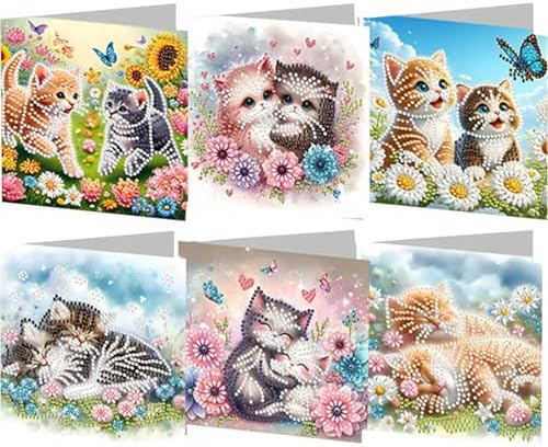 jinglinhh 6pcs Diamond Art Painting Sunflower Daisy Flowers Cat Greeting Cards with Envelopes, DIY Card Making Kits for Adults, Diamond Art Postcards Christmas Cards Craft Gifts by Unknown