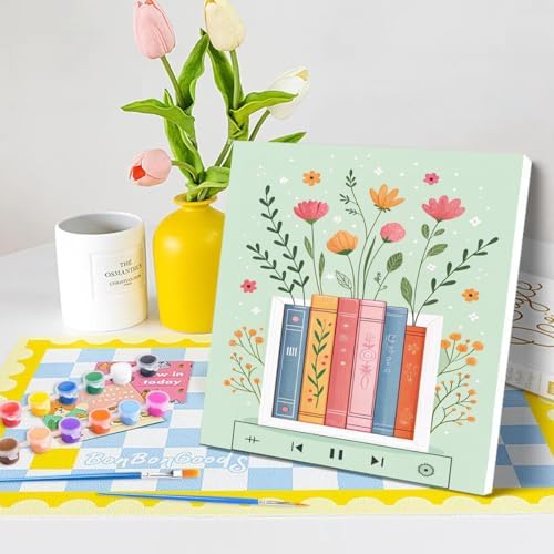Canrichshop 4 Pcs Book Paint by Numbers Kit for Adults & Ages Over 12,Framed Books Adults' Paint-by-Number Kits, DIY Painting by Numbers for Adults Flowers for Decor Present 8X 8 in - Image 3