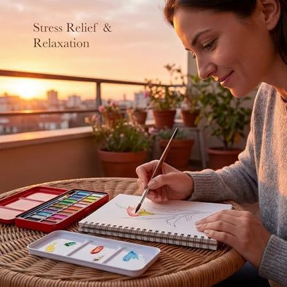 Rurolo Watercolor Workbook for Adults & Beginners - Spiral Bound Kit with 24 Paint Colors, Brushes & 300GSM Paper - Step-by-Step Flower & Animal Painting Guide for Stress Relief & Relaxation (6.5x9) - Image 7