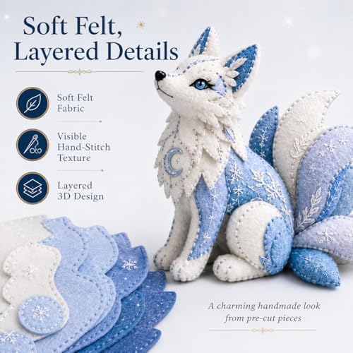Winter Fantasy Animal Felt Sewing Kit, DIY Patchwork Craft Kit with Pre-Cut Felt Pieces, 3D Stuffed Animal Making Set for Beginners Adults Teens, Creative Home Decor Gift (A) - Image 4