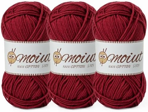 3 Pack Cotton Yarn for Crocheting, Baby Yarn for Crocheting Soft, 393yds / 5.29oz Fluffy Amigurumi Crochet Yarn, 5 Ply 100% Milk Cotton Yarn for Puzzle、Socks、Clothes(3 Burgundy) by OMoiut